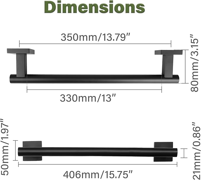Alise Bathroom Towel Bar, 16 Inch Towel Racks for Bathroom, SUS304 Stainless Steel Towel Holder Heavy Duty Wall Mounted Towel Rack Matte Black Towel Bar