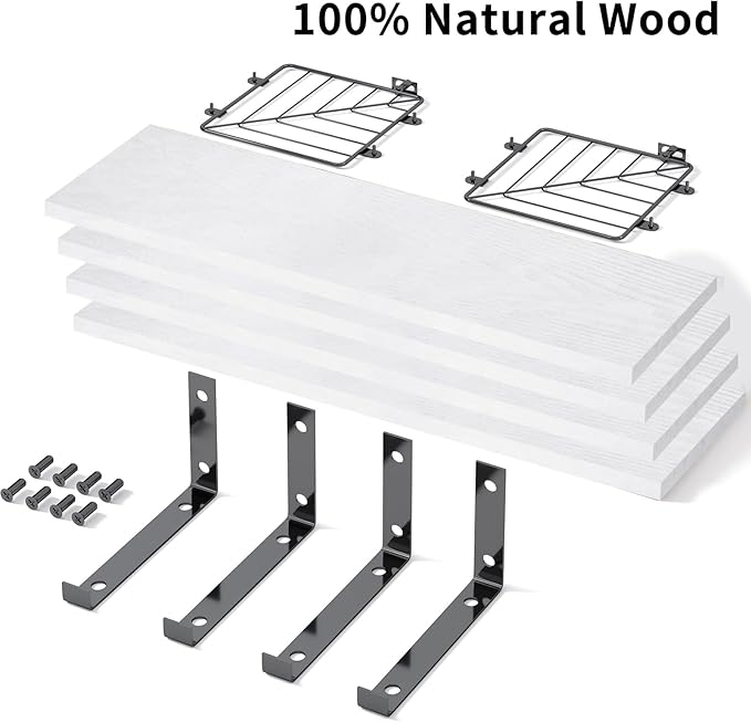 Fixwal 3+1 Tier Bathroom Floating Shelves Over Toilet, 15.8in Farmhouse Rustic Wood Shelves, Wall Decor for Bathroom, Living Room,Bedroom and Kitchen (White)-NeatNest