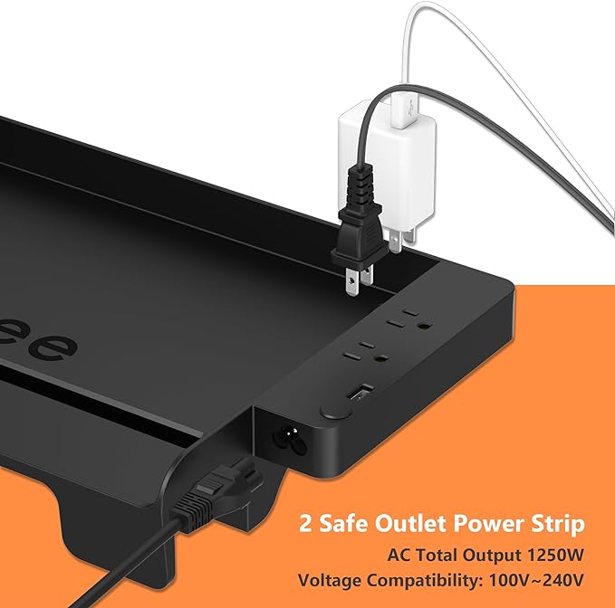 Bedside Shelf for Dorm Bunk Bed with USB Charging Port and AC Outlets, Bunk Bed Extender, Attachable Bedside Table, College Dorm Essential Clip On Bedside Tray, Bunk Bed Accessories, Plus Size, Black-NeatNest