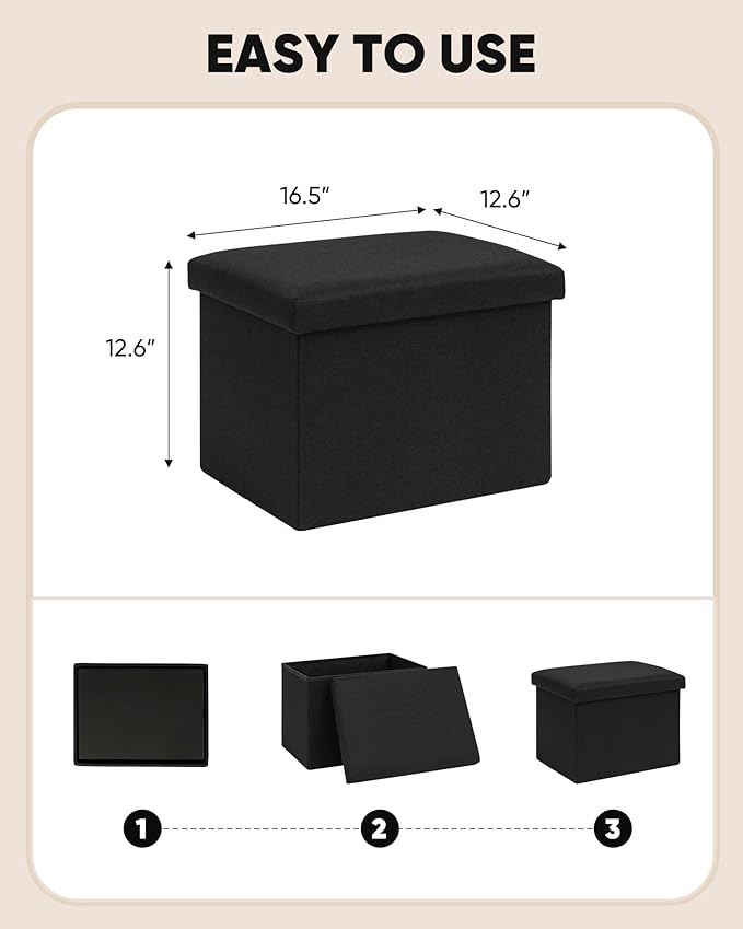 B FSOBEIIALEO Folding Storage Ottoman Cube Linen Ottomans for Living Room, Bedroom, Home Office, Dorm Storage Footrest Black 16.5"x12.6"x12.6"