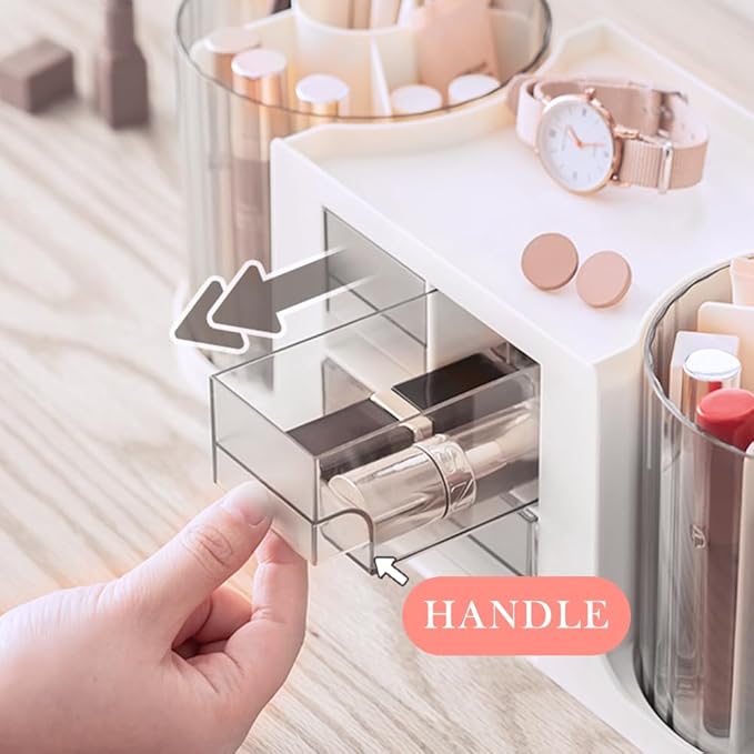 360 Rotating Makeup Brush Holder with 3 Drawers, Makeup Organizer Countertop with 10 Slots Pencil Holder for Countertop + 3 Drawer, Makeup Organizer Countertop for vanity (White (3 Drawer))-NeatNest