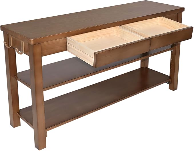 Wood Shoe Bench Entryway with Drawer: 2-Tiers Wooden Storage Shoe Rack with Bench Seat, Compact Mid-Century Modern Design for Entryway, Hallway,Closet,Front Door Entrance,Foyer Walnut 39.3"
