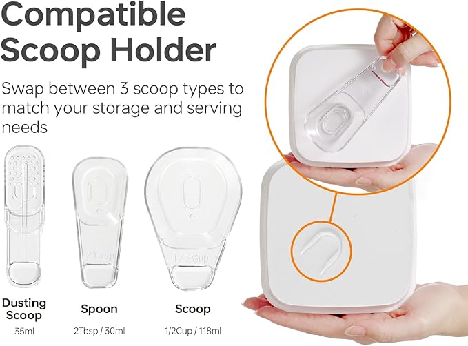 Felli Flip Tite Food Storage Container with Scoop & Lid 5" LARGE Airtight Ring Top, Acrylic Canister Jar for Sugar Flour Baking Powder Protein Rice Pasta Kitchen Organizer Gift Set (10pk, Variety)-NeatNest