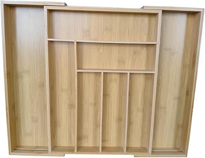 Adjustable Bamboo Drawer Organizer, Expandable Silverware Drawer Organizer, Large Cutlery Tray with Wooden Drawer Dividers for Flatware Organizing Kitchen Utensils Holder (6-8 Slots, Natural)-NeatNest