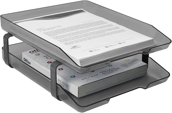 Acrimet Traditional 2 Tier Letter Tray, Front Load Design, A4 Letter Size, Desktop Organizer (Plastic) (Smoke Color)-NeatNest