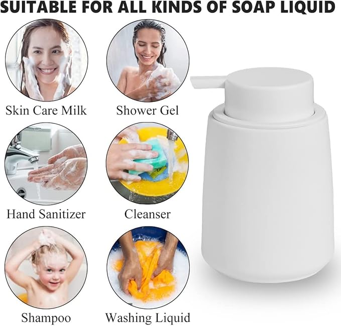 12Oz White Soap Dispenser - Modern Ceramic Lotion Hand Soap Dispenser with Easy-to-Press White Pump, Reusable and Refillable Liquid Dish Soap Dispenser for Bathroom, Kitchen (Rubber Paint)-NeatNest