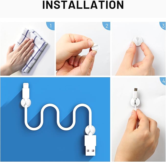18 Pack Mini Cable Clips, Znben Cord Organizer Holder Adhesive Cord Management Charger Wire Holder Clips for Desk, Home, Office, Car, Cubicle, Nightstand White-NeatNest