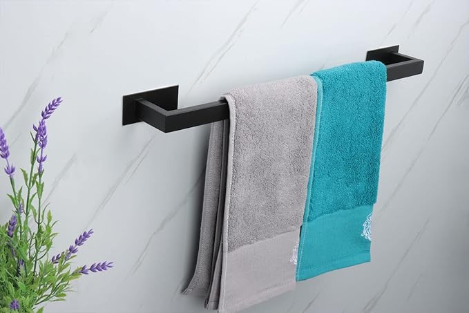 Bathroom Towel Bar Self Adhesive, No Drilling Towel Rack Easy to Install, Hand Towel Holder Made of Premium Stainless Steel Sticky on Hand Towel Hanger for Kitchen, Toilet.(24IN, Black)-NeatNest