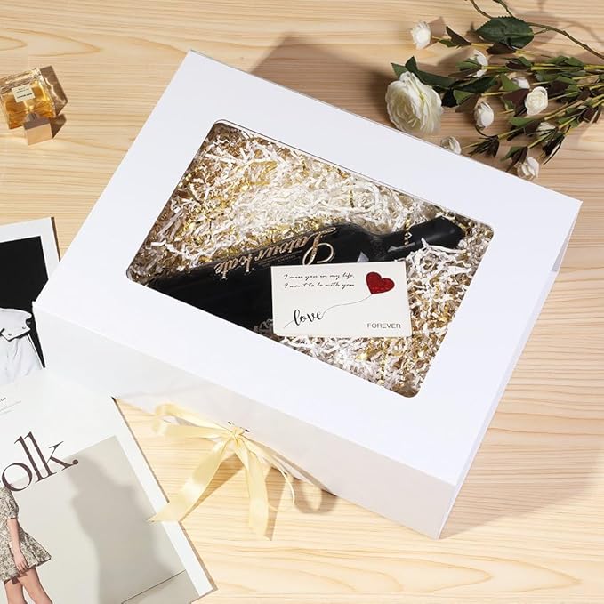 3 Pcs White Extra Large Gift Box for Presents with Ribbon 16.5x13x5.3 Inches Clear Gift Box with Window Magnetic Closure Gift Boxes with Lids-NeatNest