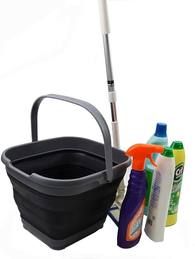SAMMART 10L (2.6 Gallon) Collapsible Rectangular Handy Bucket (Grey/Black, 1)-NeatNest