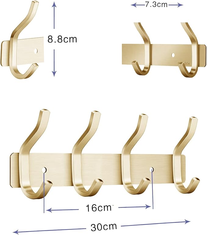 AZW Coat Rack Wall Mount,Heavy Duty Stainless Steel Metal Coat Hooks Hanging for Robes Bags Keys Hat Clothes and Bathroom Door Towels Hanger(Brusshed Brass Gold 4 Hooks)-NeatNest