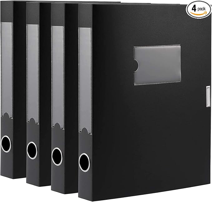 A4 Document Box Plastic Archive Cases with Lid, 31×24x4 cm, File Folder Organizer Document Storage File Boxes for Office, School, Letter Size Paper (Black)