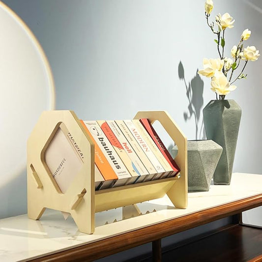 Desktop Bookshelf, Stackable Book Organizer with Handle, Storage Rack for CD/Magazine/File Folder, Portable Small Bookshelf for Study, Living Room, Kid's Room, No Nails, Medium Size-NeatNest