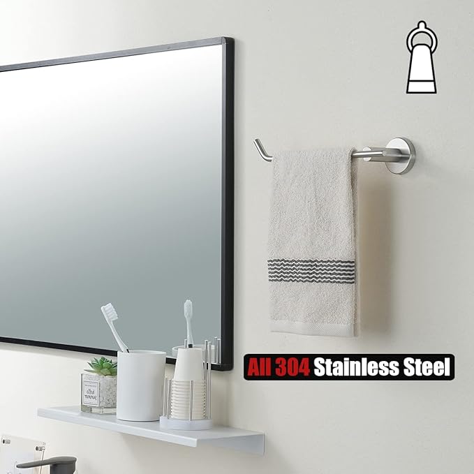 JQK Hand Towel Bar, Stainless Steel Towel Ring for Bathroom, 9 Inch Necklace Holder Brushed Finish Wall Mount Left Hand, TR101-BN