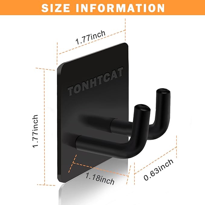 Adhesive Hooks, Stick on Stainless Steel Towel Robe Razor Wall Hooks for Bathroom Kitchen, Sticky Heavy Duty Durable Shower Hangers for Hanging Hat Coat Key Short-Black(4pcs)