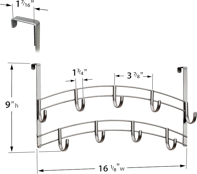 LYNK Professional® Home™ Over Door Hooks Rack - 9 Hook Over Door Hanger - Over Door Towel Rack - Hanging Towels or Clothes - Bathroom, Bedroom or Laundry Room - Lifetime Ltd. Warranty - Platinum