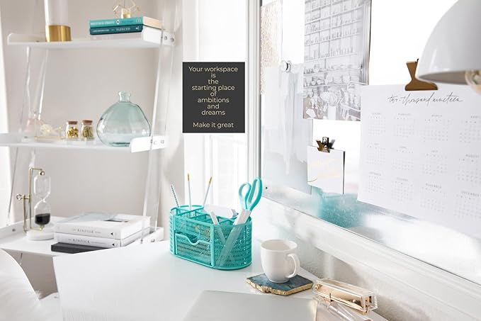 BLU MONACO Aqua Desk Organizer – Strong Metal with Aqua Finish, Storage for Office Supplies, Home or Office Desk Décor-NeatNest