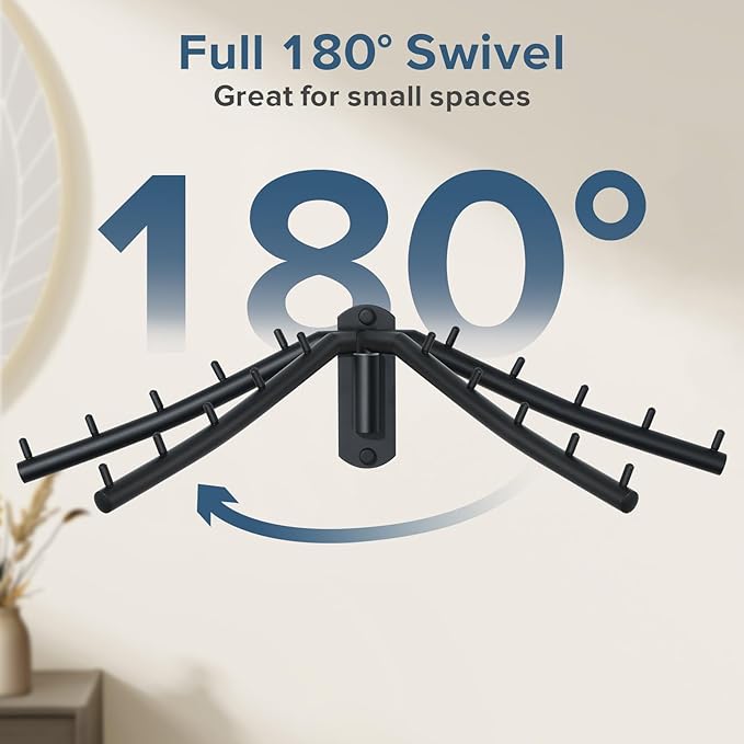 Alise Swing Clothes Hanger Rack,Black Garment Racks Wall Mounted Clothes Bar-Hanger Hooks Heavy Duty Folding Drying Rack Clothing Hanging System Closet Storage Organizer,Pack of 2-NeatNest