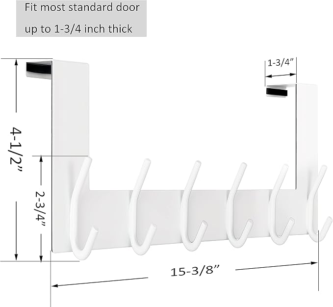 WEBI Over The Door Hooks:Door Hanger Over The Door Towel Rack,Door Coat Towel Hanger Door Coat Rack 6 Hooks for Hanging Clothes,Jacket,Hats,Bathroom,White