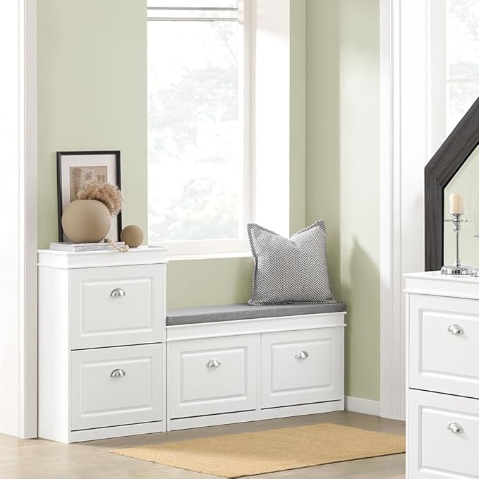 Haotian Small Shoe Cabinet, White 2 Flip Drawers Freestanding Shoe Rack, Shoe Storage Cupboard Organizer (9.45" D x 20.87" W x 32.28" H), FSR78-W-NeatNest