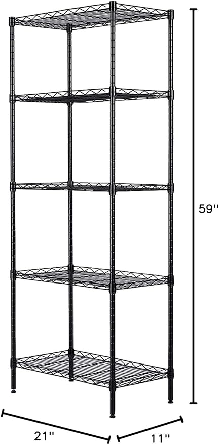 5 Tier Adjustable Metal Storage Rack Wire Shelving Unit for Pantry, Closet, Kitchen, Laundry, Bathroom (Black, 7-5-Layer)