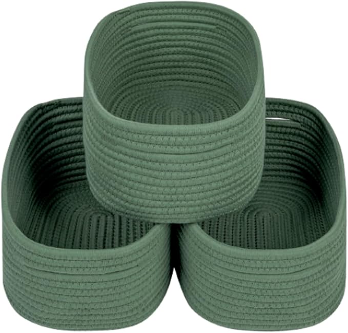 CubesLand Small Storage Basket for Shelves, Woven Rope Green Basket for Organizing, Durable & Skin-Friendly Cube Shelf Closet Organizer Bins, Toy Storage Organizers Bin, Modern Home Decor with Handles-NeatNest