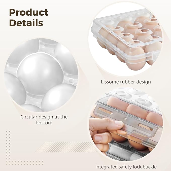 24-Count Egg Storage Box, Transparent Plastic Refrigerator Organizer, Stackable and Shockproof Design with Secure Lid, Ideal for Kitchen and Camping