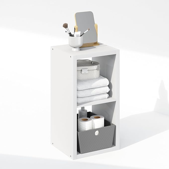 Furinno Cubic Open Back Multipurpose Clothing & Closet Storage Organizer Shelf, 2-Cube, White