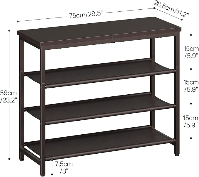 HOOBRO Shoe Rack with 3 PU Shelves, 4-Tier Shoe Storage Organizer for Closet and Entryway, Holds 9-12 Pairs of Shoes, Sturdy Metal Frame, Small Spaces, Brown BR94XJ01-NeatNest