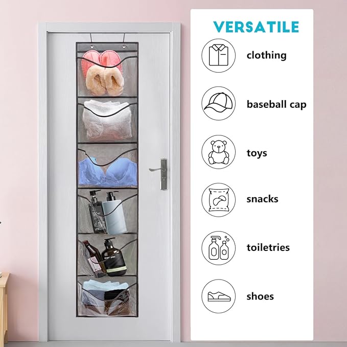 2 Pack Over the Door Shoe Organizer Hanging Shelve for Closet Clothes Storage Stuffed Animals Holder with 6 Large Pockets (Clear Pockets - 2 Pack)-NeatNest