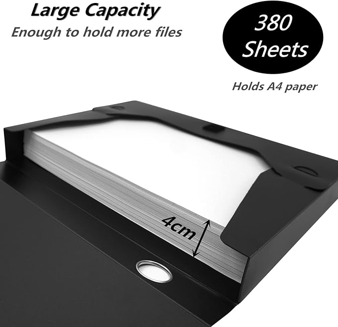 A4 Document Box Plastic Archive Cases with Lid, 31×24x4 cm, File Folder Organizer Document Storage File Boxes for Office, School, Letter Size Paper (Black)