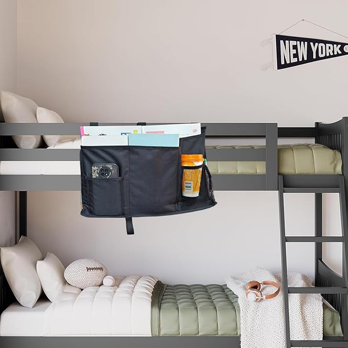Bedside Caddy Storage Organizer Bunk Bed Hanging Storage Bag for Crib Hospital Beds Dorm Rooms with 8 pockets (Black)-NeatNest