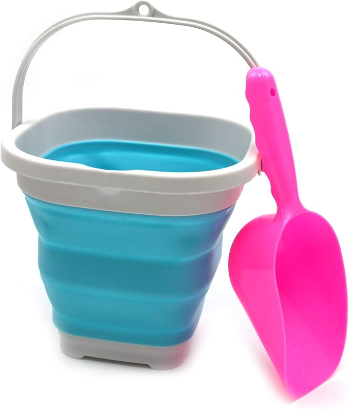 SAMMART 2.6L (0.68 Gallon) Super Mini Sqare Collapsible Plastic Bucket - Foldable Square Tub - Portable Fishing Water Pail - Space Saving Outdoor Waterpot (1, Grey/Bright Blue)-NeatNest