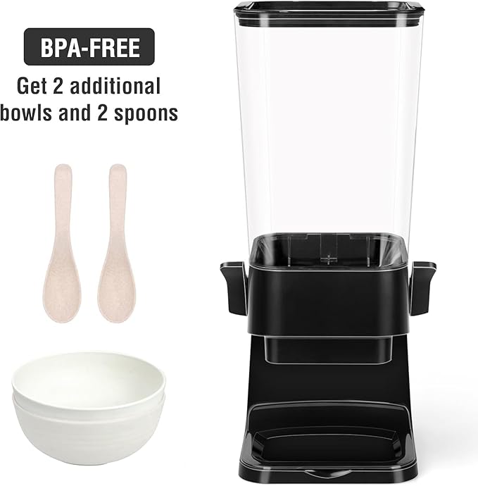 Cereal Dispenser Countertop with 2 Pack Bowls and Spoons 5.5 Qt Large Cereal Storage Container Holder for Pantry Dry Food Nut Dispenser Snack Candy Organizer Kitchen Organization for Oatmeal Granola-NeatNest