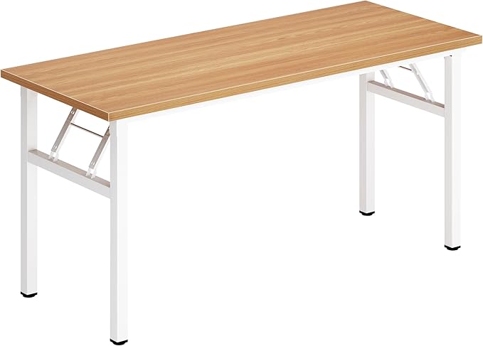 DlandHome Computer Desk 62 inches Office Desk Computer Table Study Writing Desk Workstation for Home Office Metal Frame Teak and White-NeatNest