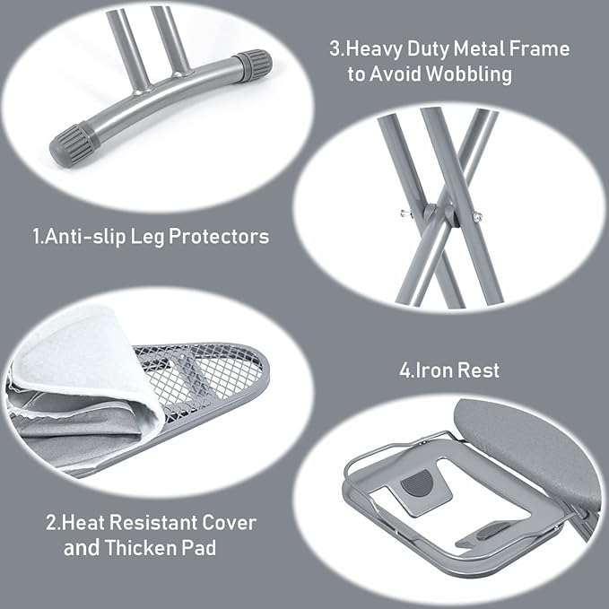 Duwee 12"x36" Ironing Board with Heat Resistant Cover and Thicken Felt Pad, Heavy Sturdy Legs