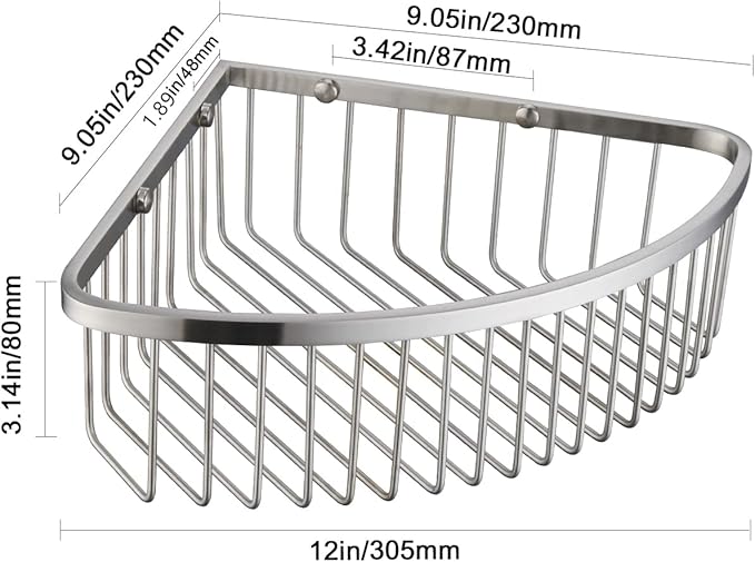 Corner Shower Caddy Organizer, SUS304 Stainless Steel Heavy Duty Rust-Proof Shelf Organizer, Wall Mounted Storage Rack for Bathroom, Kitchen, Brushed Nickel