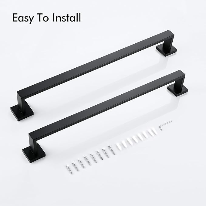 BANOLUX Towel Rack, 16-Inch Single Towel Bars for Bathroom, Towel Racks for Bathroom Wall Mounted SUS304 Stainless Steel Hand Towel Holder Heavy Duty, Matte Black Towel Bar 2 Pack, A7-TB-MB-16IN-2Pack