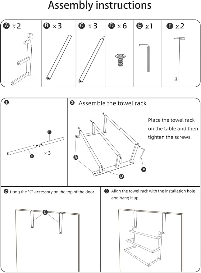 24Inch Over The Door Towel Rack, Stainless Steel DOKU Door Towel Hanger, Over Door Towel Holder with 3 Tier Towel Bars, Matte Black Over Door Towel Storage for Bathroom
