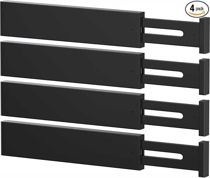 Bamboo Drawer Dividers,17-22" Adjustable Kitchen Drawer Organizer for Clothes,4 Pack Expandable Drawer Organization Separators for Bedroom,Bathroom,Dresser and Office,Black-NeatNest