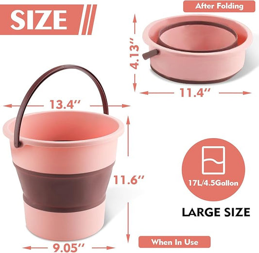 Collapsible Bucket 4.5 Gallon/17L Large Plastic Household Cleaning Mop Buckets Foldable Water Bucket for Car Wash Fishing Camping Beach (Pink-Large)-NeatNest