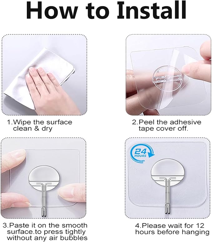 Adhesive Hooks for Hanging Heavy Duty Wall Hooks Self Adhesive Towel Coat Hooks Waterproof Transparent Hook for Bathroom Shower Kitchen Keys Door Outdoor Home Improvement Utility Hook 12 Pack-NeatNest