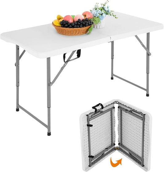 BestOffice Camping Folding 4 Foot Plastic Table, White-NeatNest