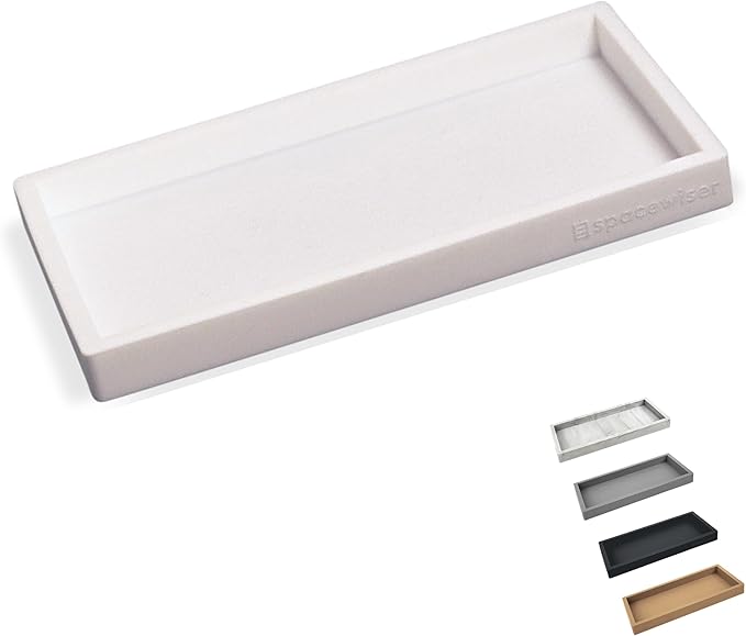 Countertop and Vanity Tray - Small 7.7” Silicone Tray for Soap Dispenser, Bathroom Trays, Dish Soap Trays for Kitchen Counter, Sink Caddy Sinks Organizer, Soaps Dish & Sponge Holder, White-NeatNest