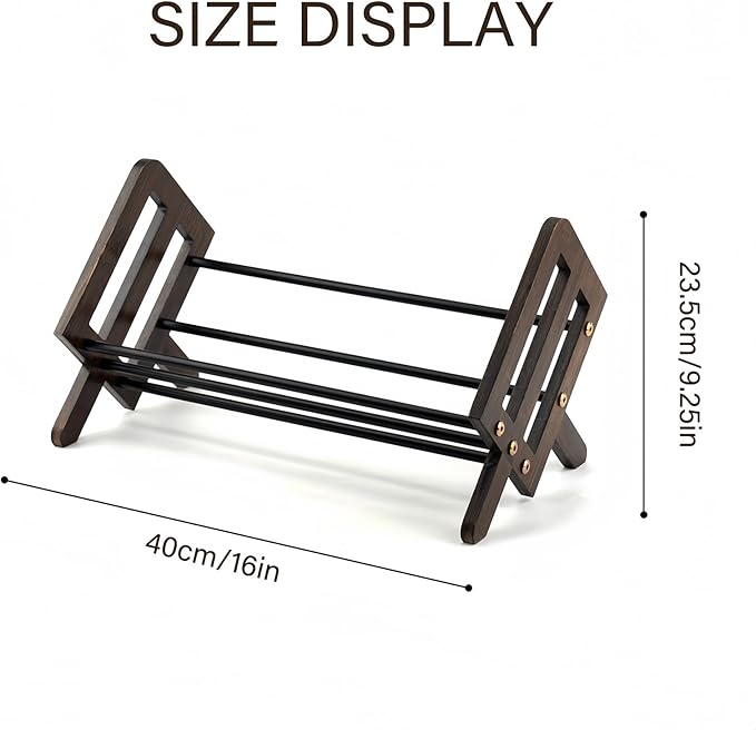 Desktop Bookshelf, Wood Tilting Bookcase with Iron Rack, Book Organizer for CDs/Magazine/Books Display, Storage Rack in Living Room/Studyroom/Home/Office (Brown&Black, 16")-NeatNest