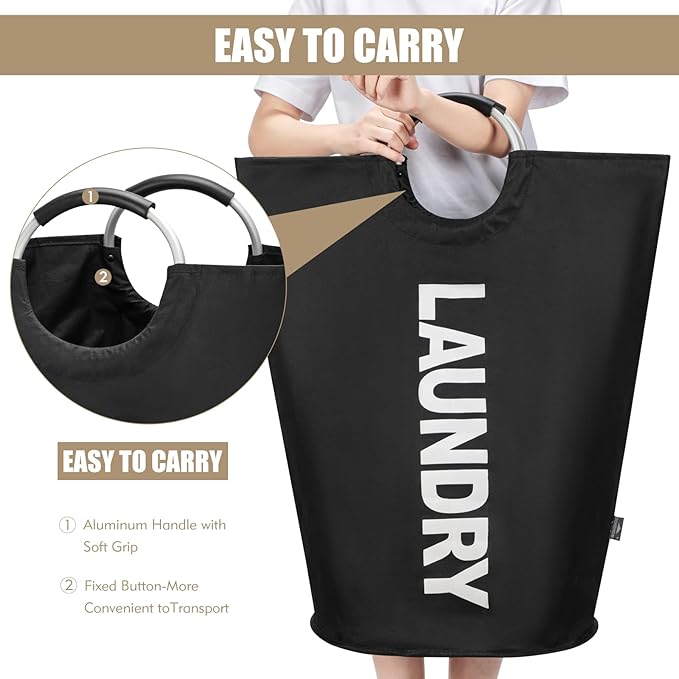 DOKEHOM 90L Large Laundry Basket, Collapsible Laundry Bag, Freestanding Tall Clothes Hamper, Foldable Washing Bin (Black)-NeatNest
