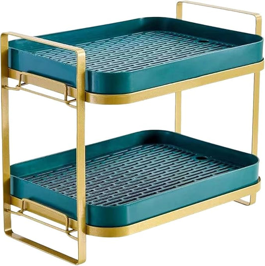 Cup Drying Rack Stand 2 Tier Organizer Countertop Station Shelf Strong Carbon Steel Multi-Functional Storage Organizer for Home Office Kitchen Coffee Cups, Mugs, Glass Cups Etc Green-NeatNest