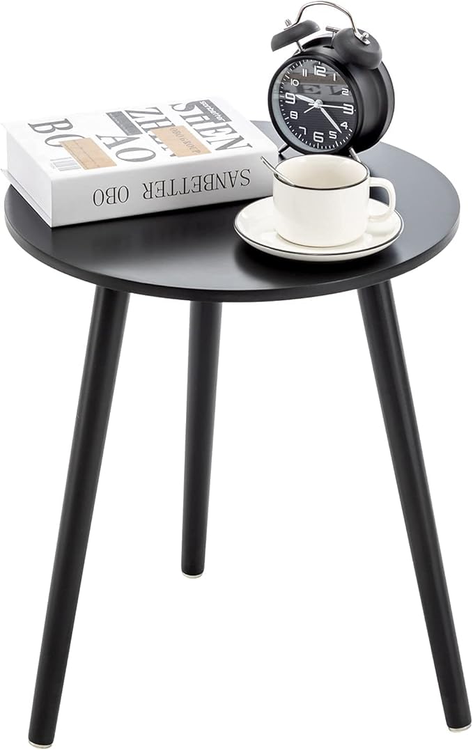 Apicizon Black Round Side Table, Black End Table Bedside Table Nursery with Wood Legs, Nightstand for Living Room, Bedroom, 16.5 x 20.5 Inches-NeatNest