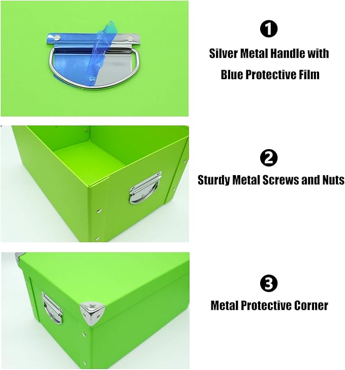 GUOZI Collapsible Storage Box, Decorative Memory Box with Lid & Metal Reinforced Corners, Cardboard File Bin with Handles, Organizer Gift Box for Keepsake Toy Photos Office Nursery Wardrobe Bookshelf-NeatNest