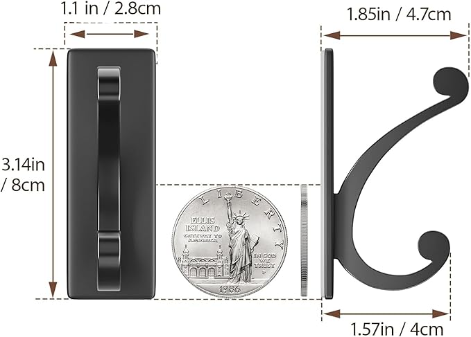 Adhesive Wall Hook for Towel/Coat - Extra Sticky 10LB Stainless, Stick on Hanger for Bath or Shower, Matt Black 4-Pack